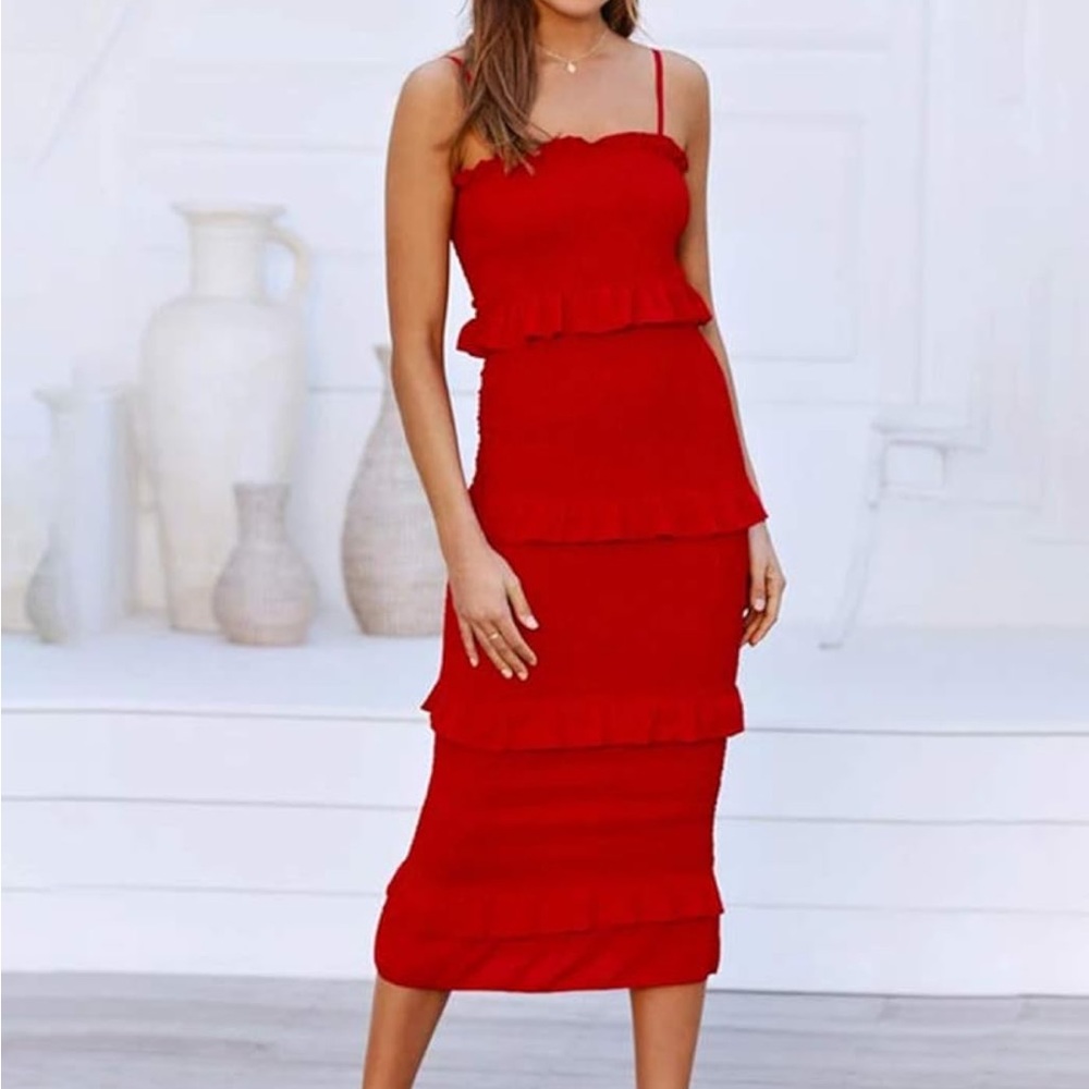 Red Ruffle Dress - sz M NWOT